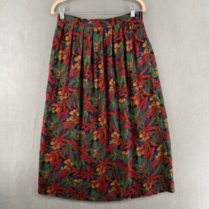 Vintage Claudia Marc Floral Wool Pleated Maxi Skirt 14 Side Pocket Retro